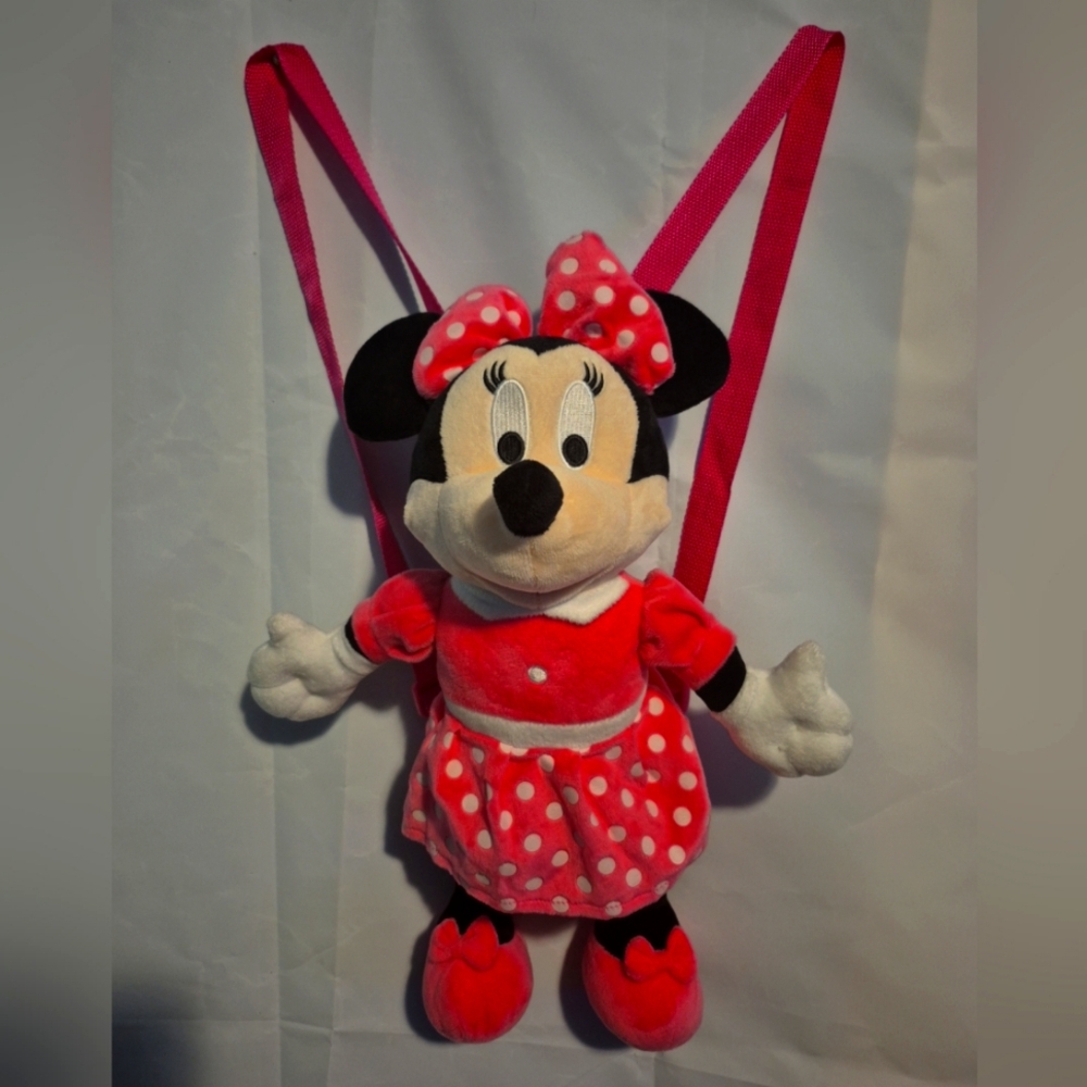Minnie Mouse Pink Plush Doll Shoes Backpac  On Back ,zipper